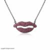 925 Sterling Silver Pave Ruby Lips Pendant Necklace, Statement Mouth Jewelry