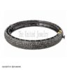 Black Rhodium Pavé Diamond Bangle Bracelet, Sterling Silver Hinged Statement Jewelry