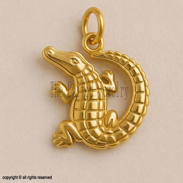 925 Sterling Silver Alligator Pendant, Crocodile Charm Necklace, Animal Jewelry, Handmade Reptile Pendant