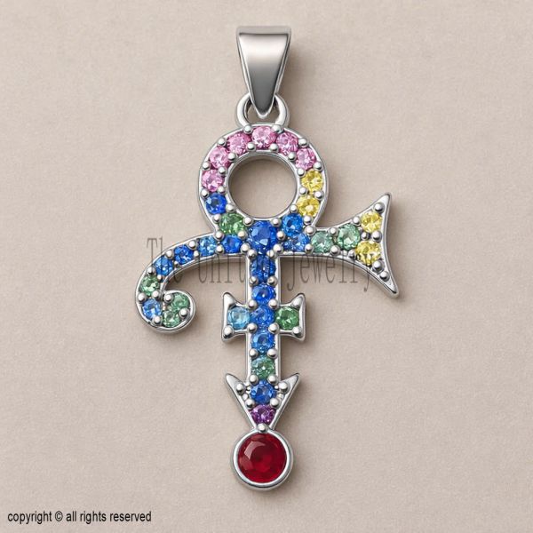 Gold Plated Sterling Silver Music Love Symbol Pendant, Multicolor Sapphire