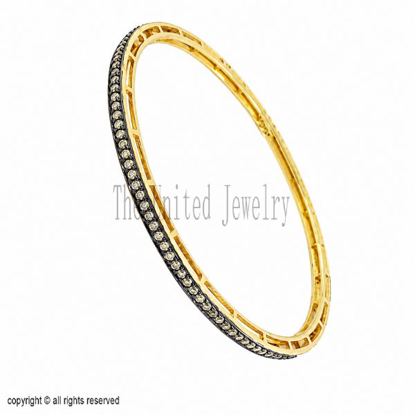 925 Sterling Silver Diamond Bangle Bracelet, Gold Vermeil Black Rhodium Cuff