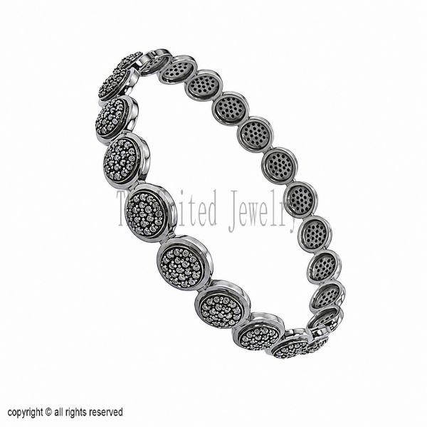 925 Sterling Silver Black Diamond Disc Link Tennis Bracelet