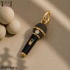 Sterling Silver Microphone Pendant, Black Enamel, Music Lover Charm Necklace