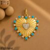 Handmade 925 Sterling Silver Heart Pendant, Turquoise Diamond Charm Necklace