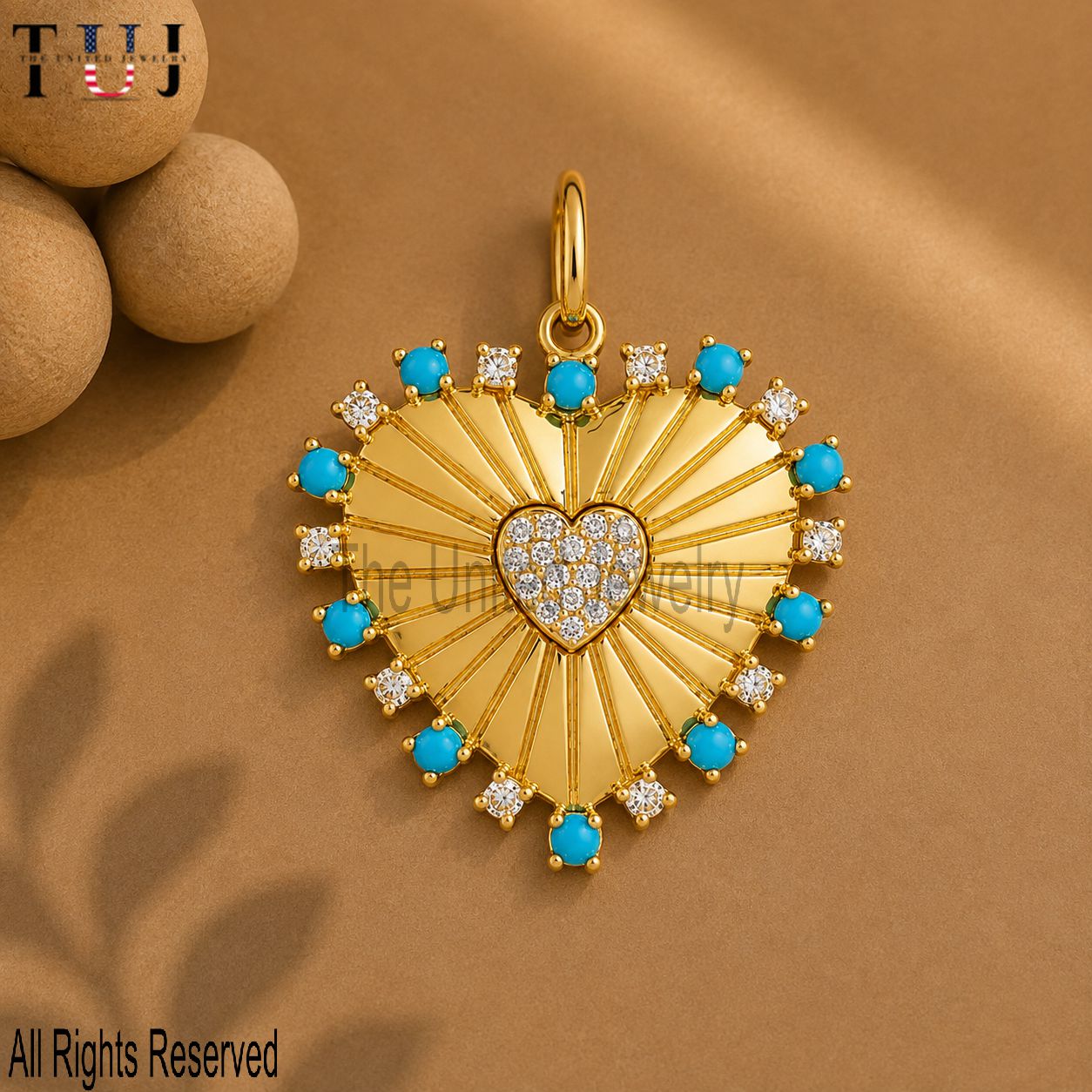 Handmade 925 Sterling Silver Heart Pendant, Turquoise Diamond Charm Necklace