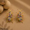 Handmade 925 Sterling Silver Bug Stud Earrings, Rainbow Sapphire Insect Earrings