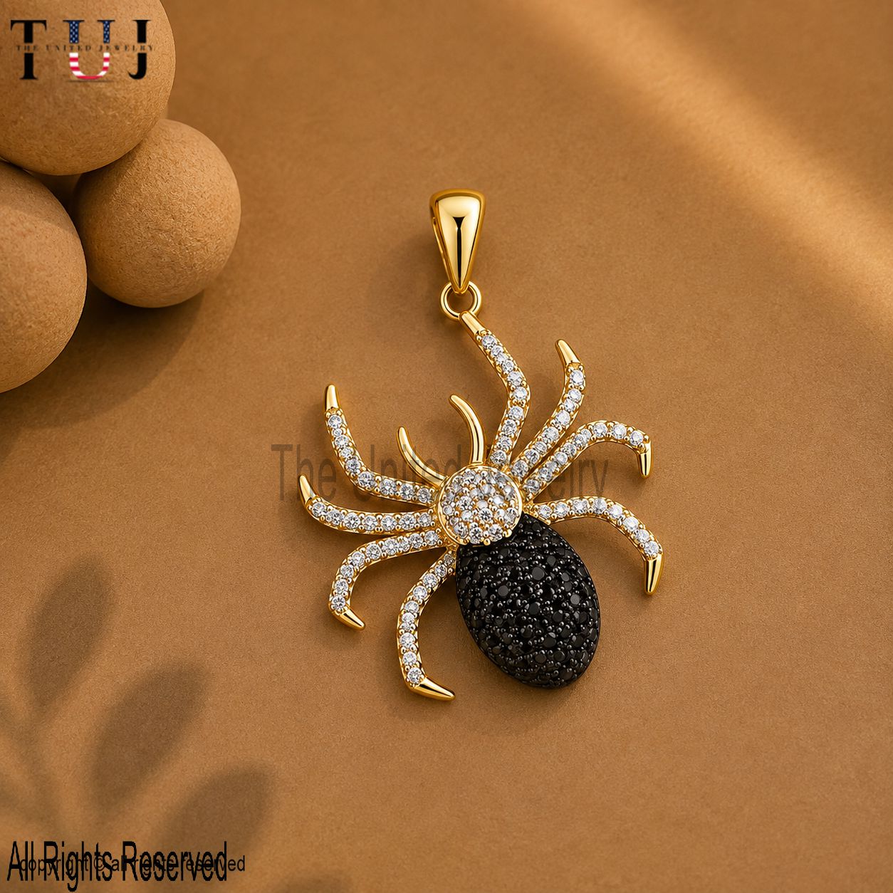 Handmade Gold Plated Sterling Silver Spider Pendant, Black White CZ Gothic Necklace Handmade Gold Plated Sterling Silver Spider Pendant, Black White CZ Gothic Necklace