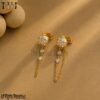 Handmade 925 Sterling Silver Ladybug Chain Earrings, Diamond CZ Insect Dangle Studs