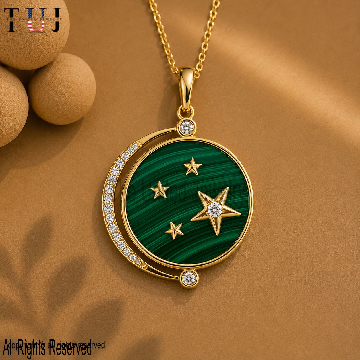 Handmade Malachite Star Pendant Necklace, Gold Plated Sterling Silver Celestial Charm