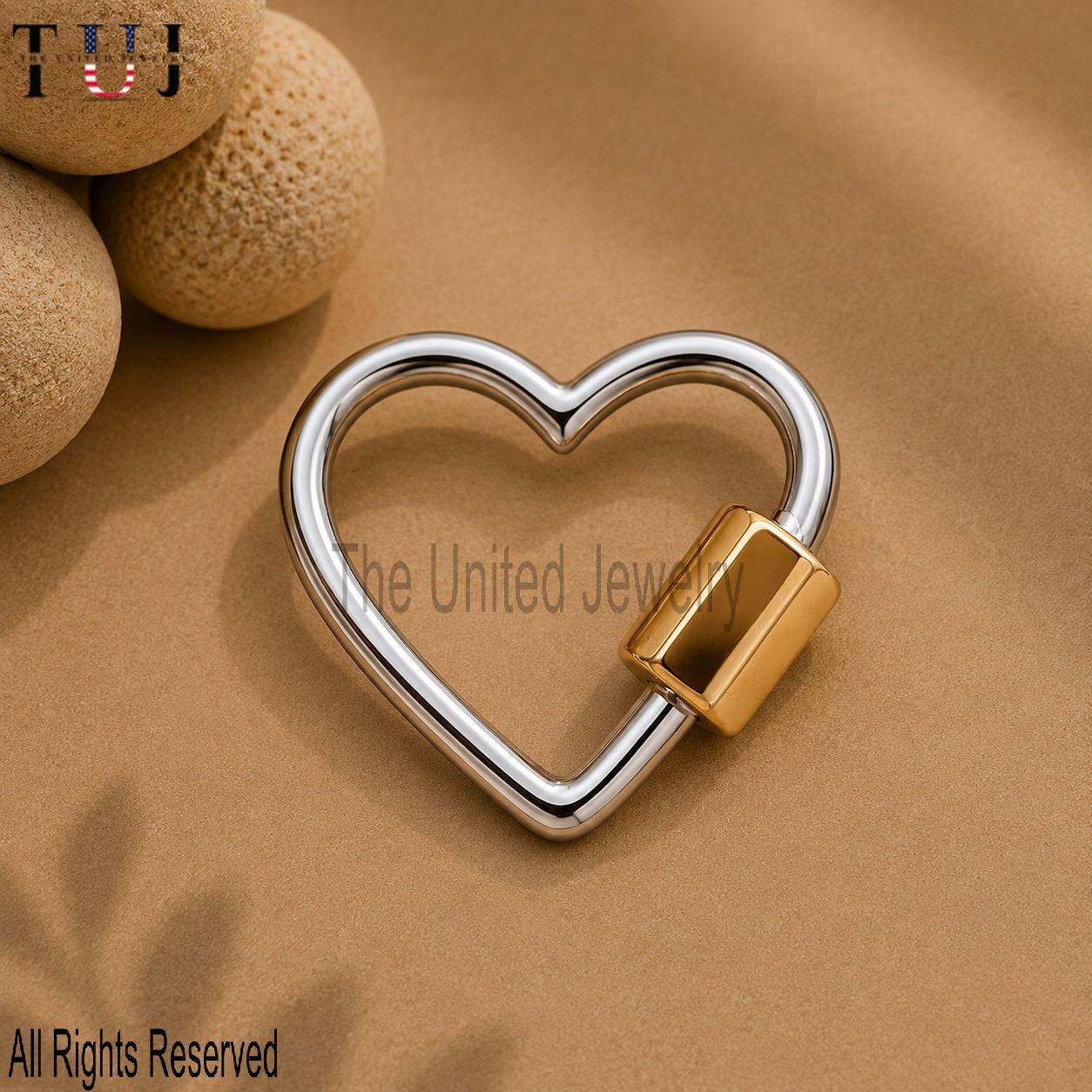 Two Tone Plating Handmade Heart Shape Carabiner Clasp Lock Jewelry Findings 925 Sterling Silver