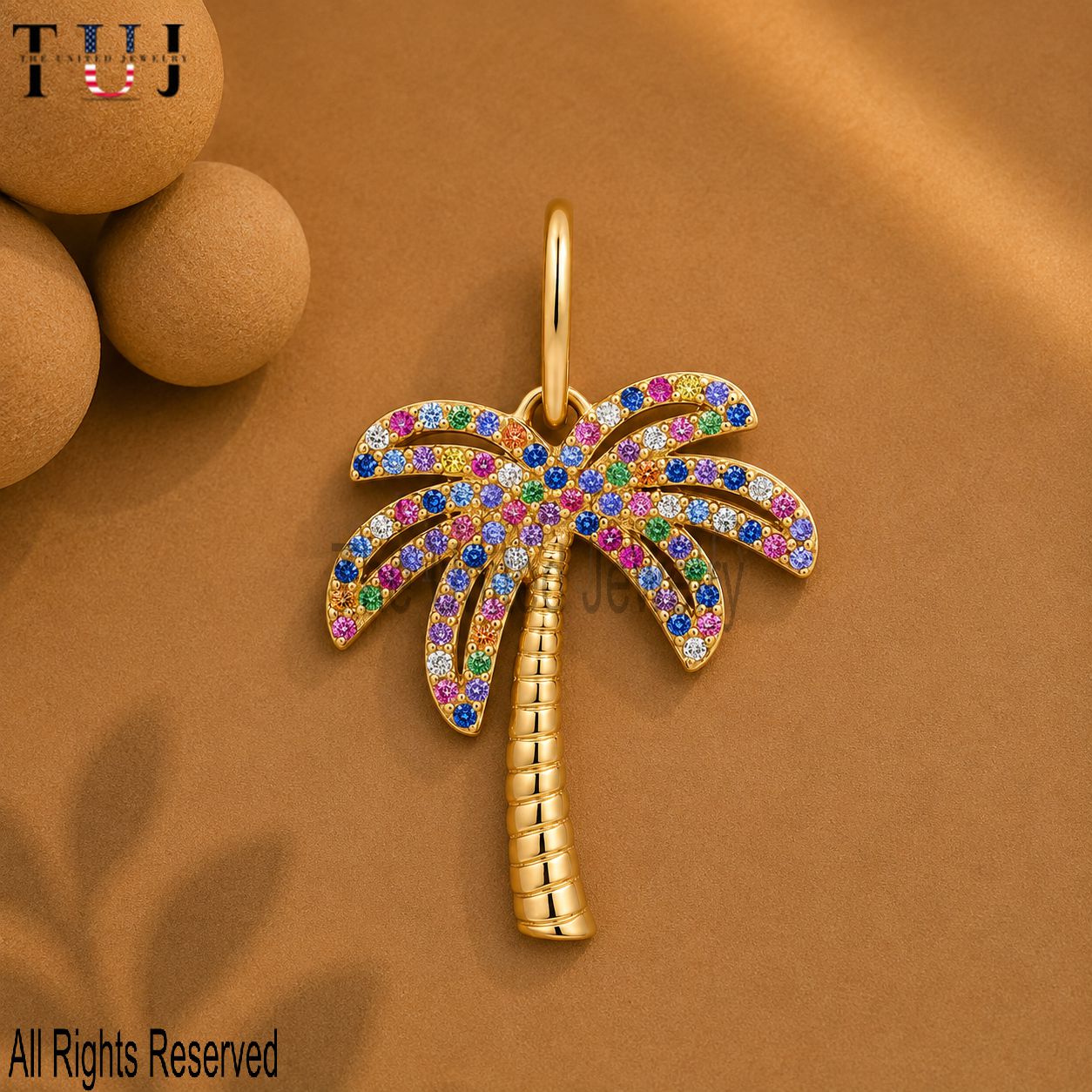 14K Gold Island Time Diamond Palm Tree Charm Jewelry