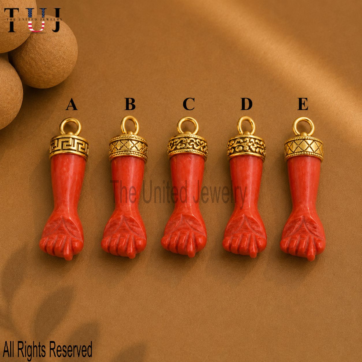 Red Coral Figa Hand Pendant, Italian Lucky Protection Amulet Jewelry