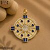 Handmade 925 Sterling Silver Sapphire Compass Pendant, Diamond Halo Blue Gemstone Medallion
