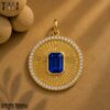Handmade 925 Sterling Silver Blue Sapphire Medallion Pendant, Diamond Halo Round Charm Necklace