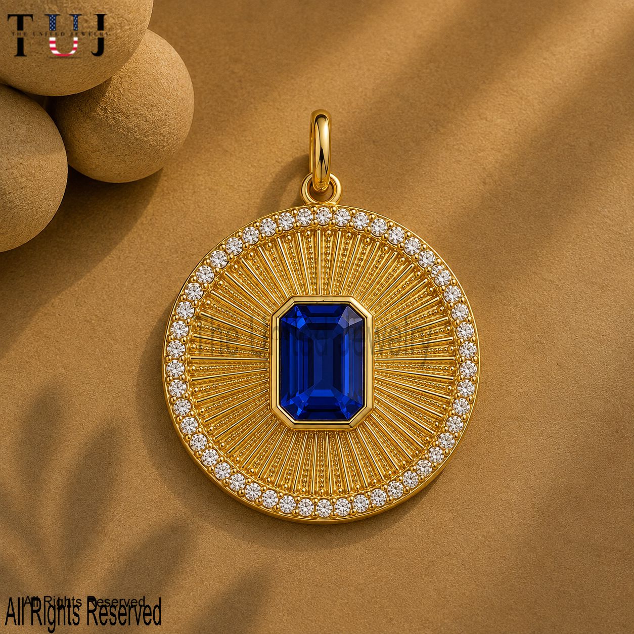 Handmade 925 Sterling Silver Blue Sapphire Medallion Pendant, Diamond Halo Round Charm Necklace