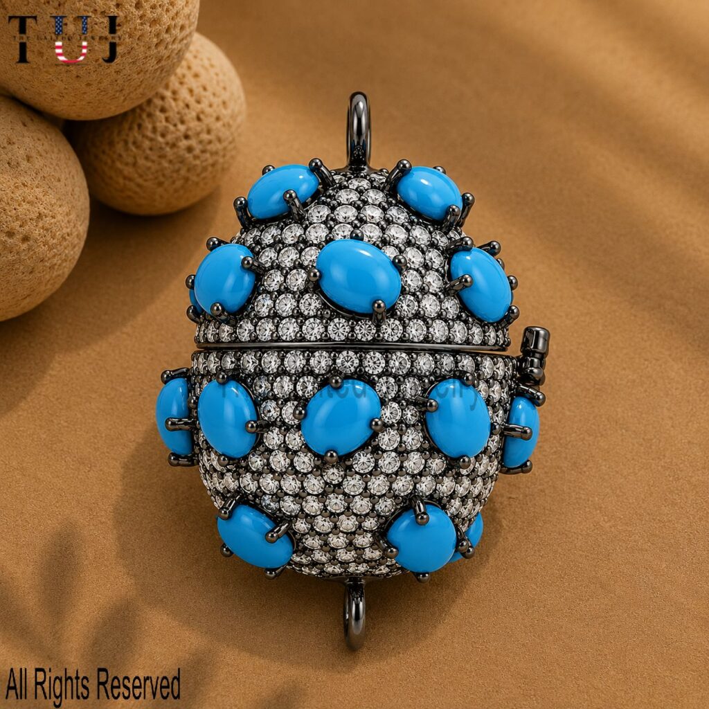 Openable Turquoise Gemstone Silver Bead Findings