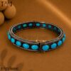 Turquoise and Pavé Diamond Bangle Bracelet in 925 Sterling Silver, Black Rhodium Hinged Bracelet