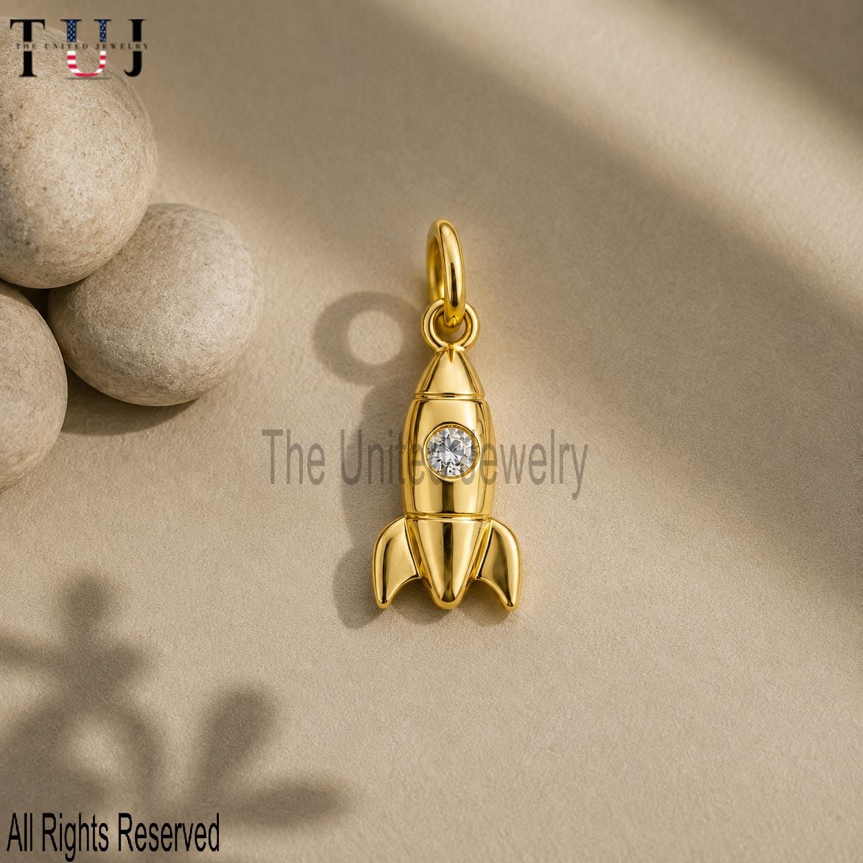 14K Gold Rocket Diamond Pendant, Tiny Space Charm, Minimalist Handmade Jewelry