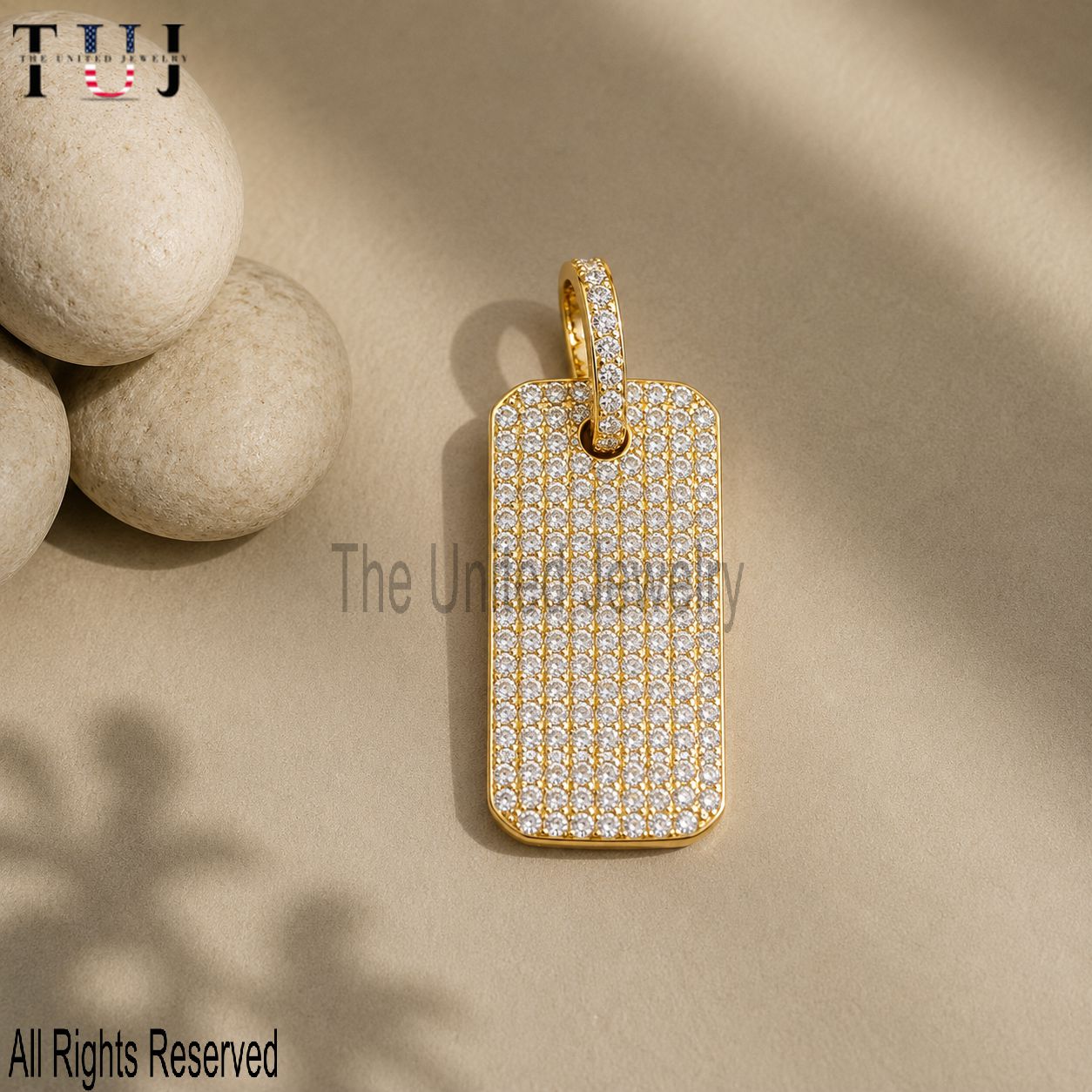 Moissanite Sterling Silver Dog Tag Charm Pendant, 925 Pave Jewelry