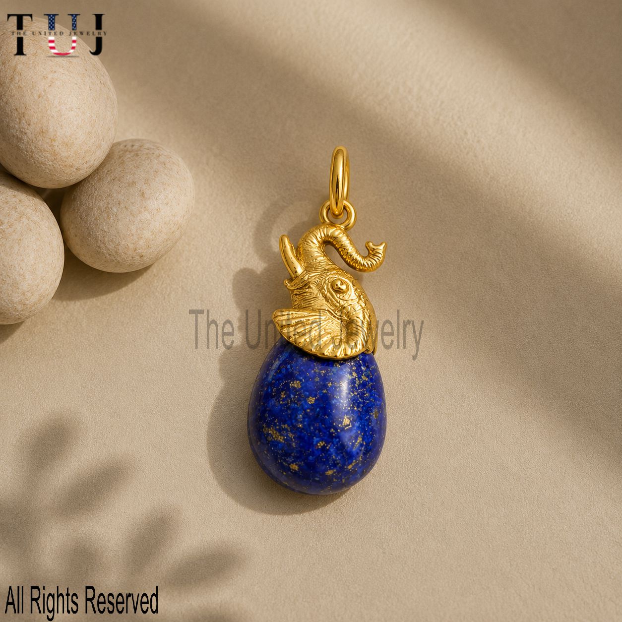 Sterling Silver Elephant Lapis Lazuli Pendant, Gold Plated Animal Charm