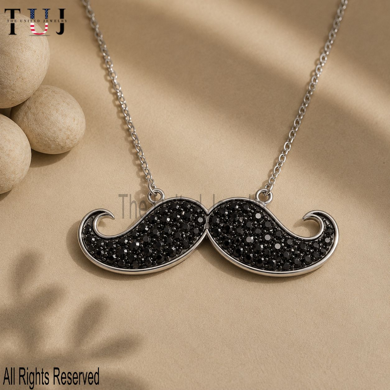 Sterling Silver Mustache Necklace, Black CZ Pendant, Hipster Beard Charm