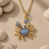 Sterling Silver Crab Necklace, Blue Crystal Ocean Pendant, Beach Nautical Jewelry