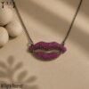 925 Sterling Silver Pave Ruby Lips Pendant Necklace, Statement Mouth Jewelry