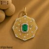 Handmade 925 Sterling Silver Emerald Hexagon Pendant, Diamond Halo Green Gemstone Charm