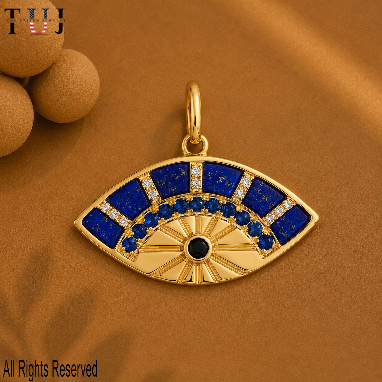 Handmade Gold Plated Sterling Silver Evil Eye Pendant, Lapis Lazuli Sapphire CZ Charm