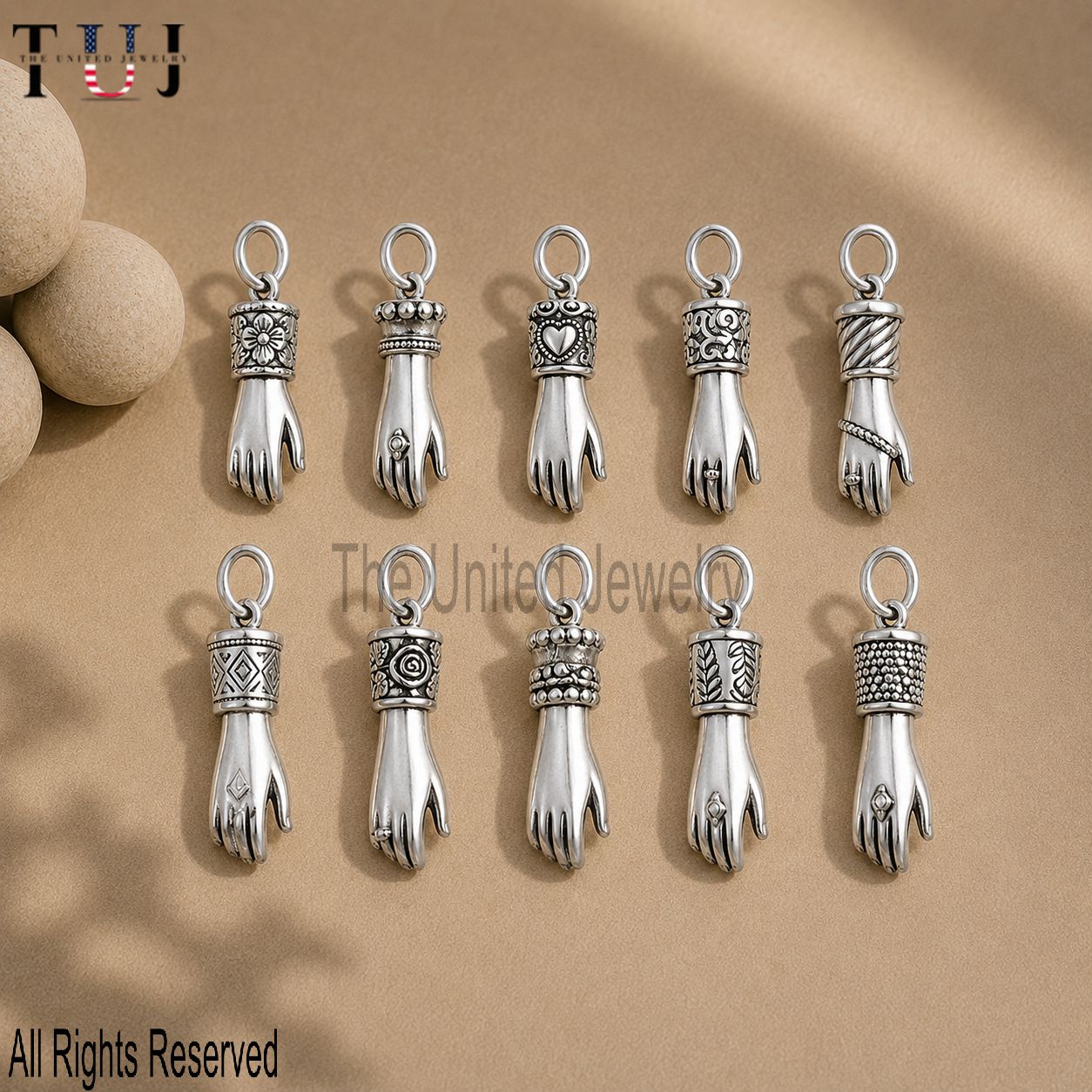 Sterling Silver Hand Figa Pendant, Gold Plated Protective Talisman Charm