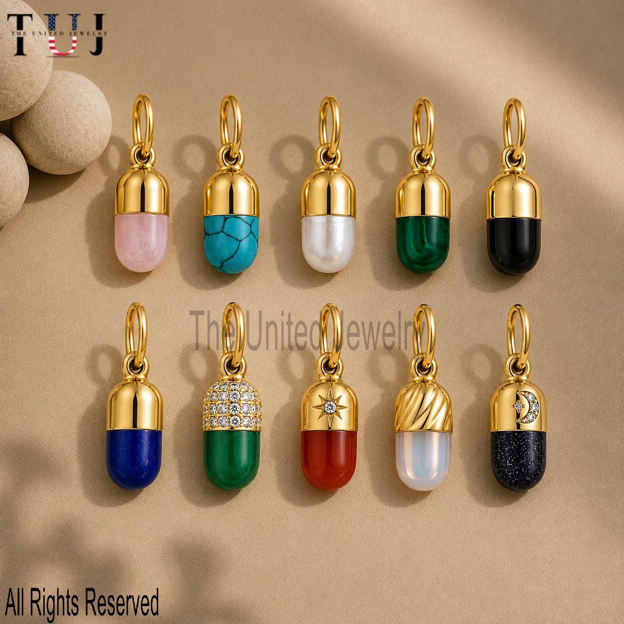 925 Sterling Silver Capsule Pendant, Gold Vermeil Pill Charm, Gemstone Necklace