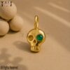 Gold Skull Pendant, Emerald Green Eye, 925 Sterling Silver