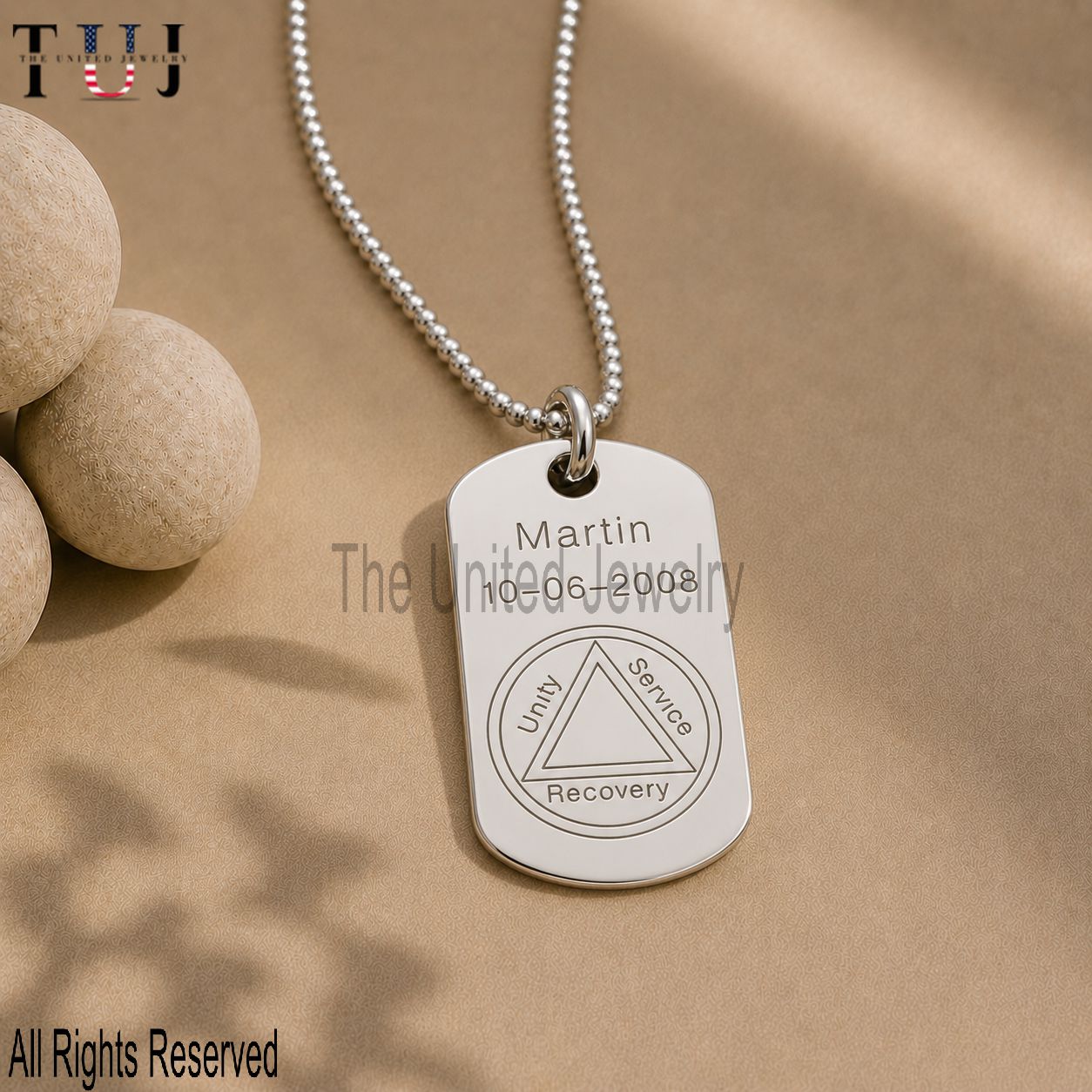 Personalized AA Recovery Necklace, Engraved Sobriety Dog Tag, Custom Name Date Pendant Gift
