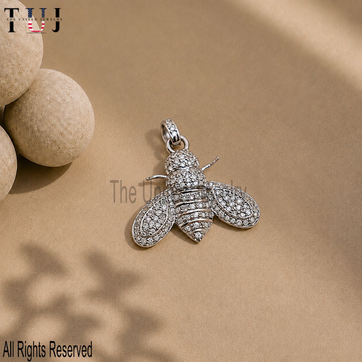 925 Sterling Silver Pave Diamond Bee Charm Pendant Jewelry