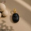 925 Sterling Silver Hand-Carved Black Onyx Scarab Pendant, Egyptian Beetle Charm