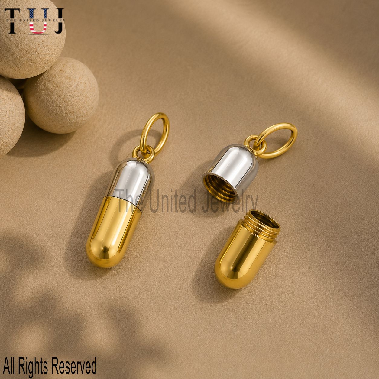 925 Sterling Silver Two Tone Capsule Pendant Charm