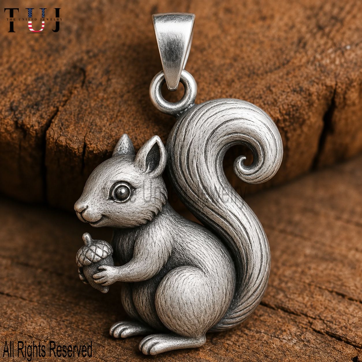 Sterling Silver Squirrel Pendant | Vintage Oxidized Acorn Charm