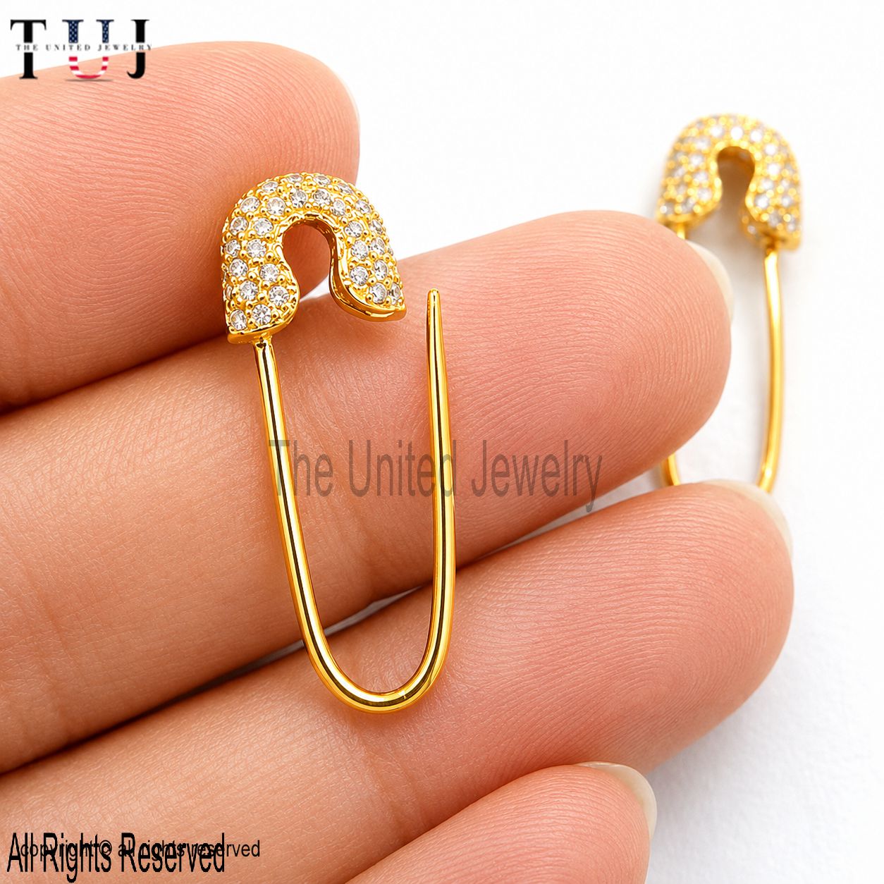 14k Gold Natural Pave Diamond Safety Pin Earrings
