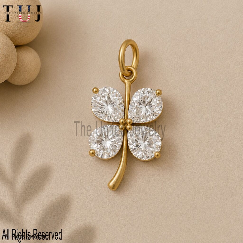 925 Sterling Silver Moissanite Clover Pendant, Dainty Lucky Charm Necklace, Minimal Gold Plated Jewelry