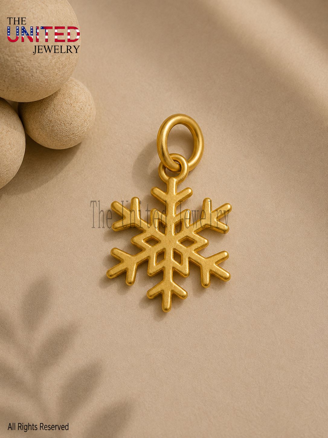 Gold Plated Snowflake Charm Pendant, Winter Holiday Necklace Jewelry Gift