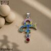 Gold Plated Sterling Silver Music Love Symbol Pendant, Multicolor Sapphire