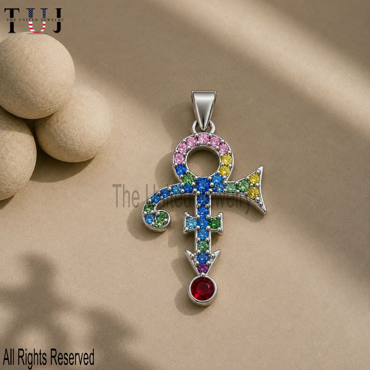 Gold Plated Sterling Silver Music Love Symbol Pendant, Multicolor Sapphire