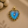 925 Sterling Silver Labradorite Heart Pendant, Carved Heart Gemstone Necklace with Diamond Accent