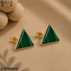 Solid 925 Sterling Silver Malachite Triangle Stud Earrings, Rose Gold Finish Geometric Gemstone