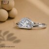 925 Sterling Silver Half Moon Ring, Pavé Halo Geometric Statement Ring