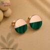 Solid 925 Sterling Silver Malachite Geometric Round Stud Earrings