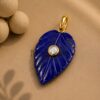 Sterling Silver Lapis Lazuli Leaf Pendant, Hand Carved Blue Gemstone Necklace Charm