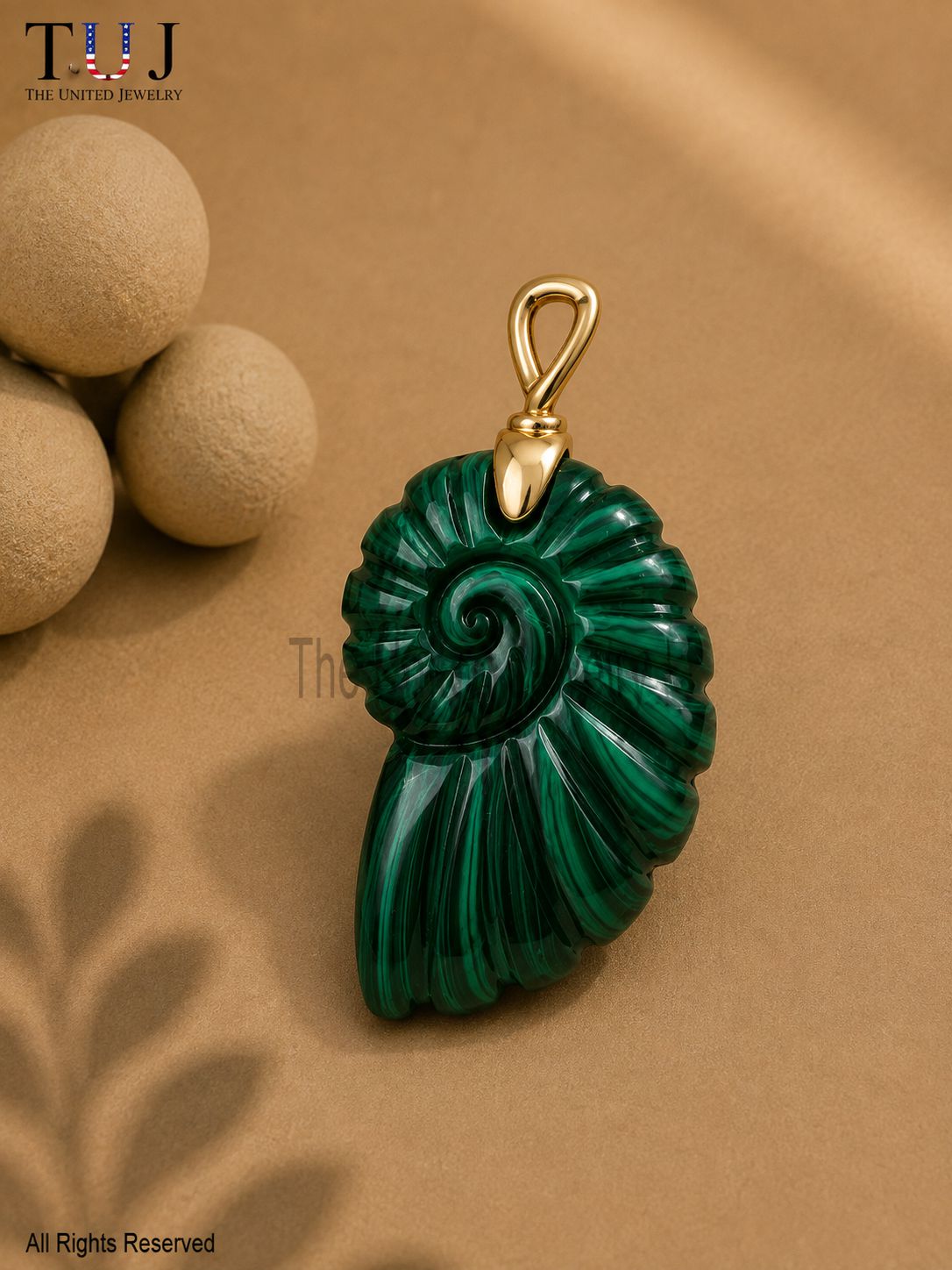 Hand Carved Malachite Nautilus Shell Pendant, 925 Sterling Silver Pendant, Natural Green Gemstone Charm
