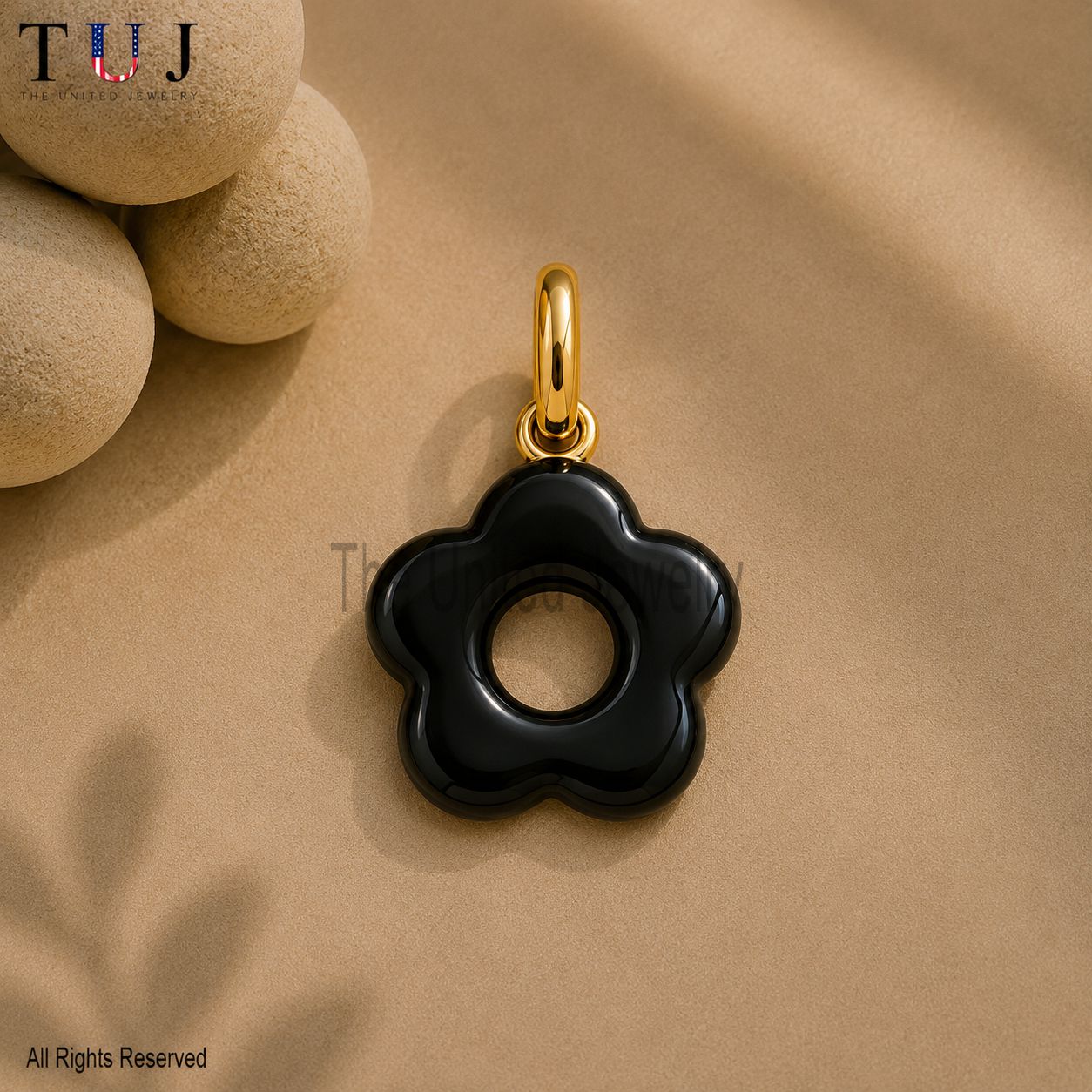 Natural Gemstone Flower Pendant, Black Onyx, Turquoise, Malachite, Tiger Eye Pi Stone