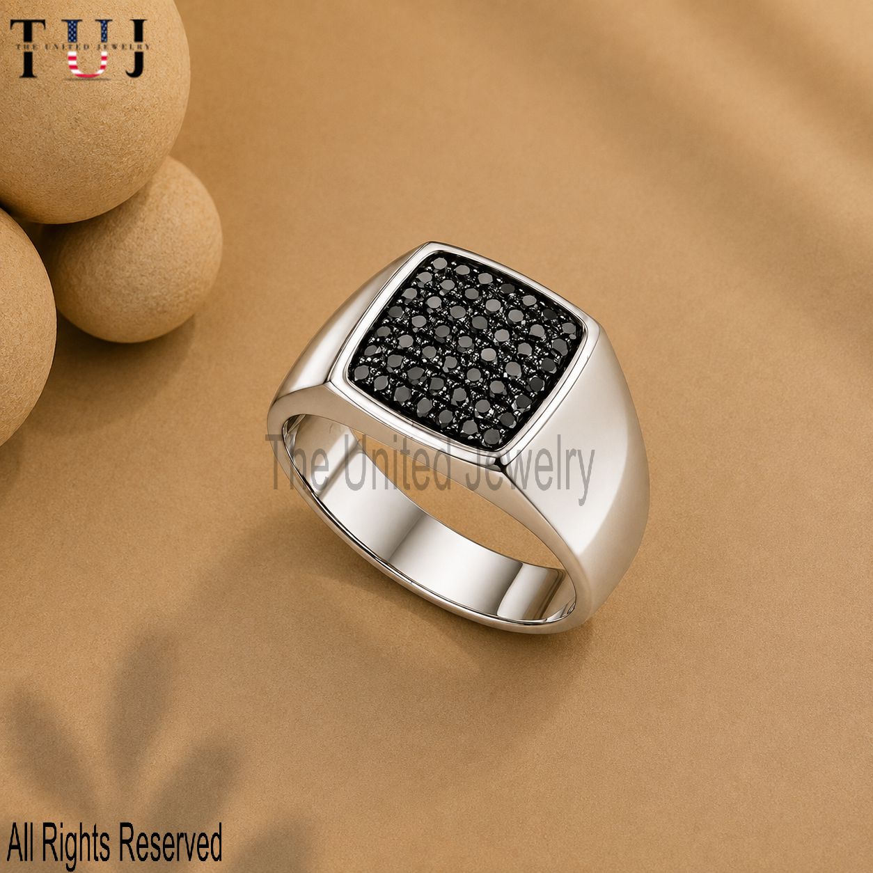925 Sterling Silver Black Spinel Pave Signet Ring, Gothic Statement Jewelry